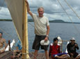 Klaus Hympendahl on deck of one of the double-hull boats 